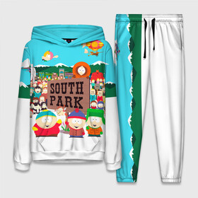 Женский костюм 3D (с толстовкой) с принтом South Park в Петрозаводске,  |  | south park | sp | батерс | баттерс | гарисон | енот | кайл  брофловски | картман | кеннет | кенни | маки | макки | маккормик | марш | мистер | мистереон | мультфильм | полотенчик | ренди | саус парк | сауспарк
