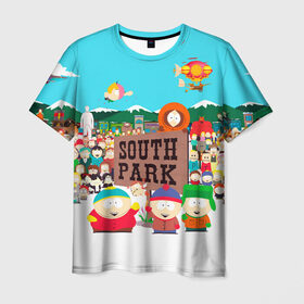 Мужская футболка 3D с принтом South Park в Петрозаводске, 100% полиэфир | прямой крой, круглый вырез горловины, длина до линии бедер | south park | sp | батерс | баттерс | гарисон | енот | кайл  брофловски | картман | кеннет | кенни | маки | макки | маккормик | марш | мистер | мистереон | мультфильм | полотенчик | ренди | саус парк | сауспарк