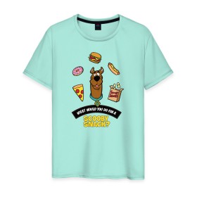 Мужская футболка хлопок с принтом Scooby Snack в Петрозаводске, 100% хлопок | прямой крой, круглый вырез горловины, длина до линии бедер, слегка спущенное плечо. | Тематика изображения на принте: scooby doo | vdosadir | еда | пицца | скуберт фон дуенхеймер | скуби ду | уильям ханна