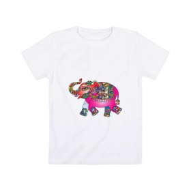 Детская футболка хлопок с принтом Слон в Петрозаводске, 100% хлопок | круглый вырез горловины, полуприлегающий силуэт, длина до линии бедер | декоративный | животные | звери | прикольные картинки | слон