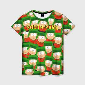 Женская футболка 3D с принтом SOUTH PARK в Петрозаводске, 100% полиэфир ( синтетическое хлопкоподобное полотно) | прямой крой, круглый вырез горловины, длина до линии бедер | cartman | kenny | kyle | south park | stan | кайл | картман | кенни | стэн | южный парк