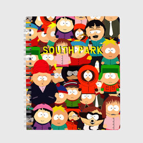 Тетрадь с принтом SOUTH PARK в Петрозаводске, 100% бумага | 48 листов, плотность листов — 60 г/м2, плотность картонной обложки — 250 г/м2. Листы скреплены сбоку удобной пружинной спиралью. Уголки страниц и обложки скругленные. Цвет линий — светло-серый
 | Тематика изображения на принте: cartman | kenny | kyle | south park | stan | кайл | картман | кенни | стэн | южный парк