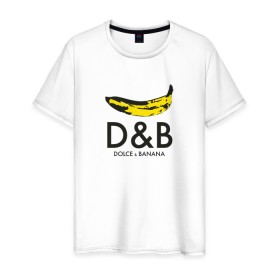 Мужская футболка хлопок с принтом Dolce and Banana в Петрозаводске, 100% хлопок | прямой крой, круглый вырез горловины, длина до линии бедер, слегка спущенное плечо. | banan | banana | dg | dolce banana | dolce gabana | dolce gabbana | антибренд | банан | бананы | гнилой | дольче габана | дольче габбана | крутая | модная | пародия | прикол | тренд