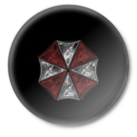 Значок с принтом Umbrella Corporation в Петрозаводске,  металл | круглая форма, металлическая застежка в виде булавки | 2 | biohazard | claire | evil | horror | raccoon | resident | survival | t virus | t вирус | выживание | зла | кеннеди | клэр | леон | обитель | раккун | редфилд | скотт | ужас