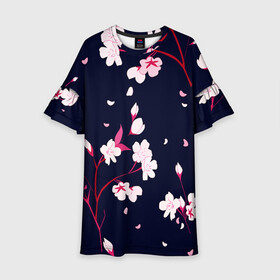 Детское платье 3D с принтом Сакура в Петрозаводске, 100% полиэстер | прямой силуэт, чуть расширенный к низу. Круглая горловина, на рукавах — воланы | cherry | flowers | japan | sakura | spring | весна | вишня | дерево | сакура | цветы | япония