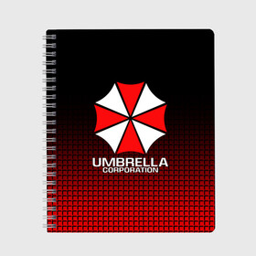 Тетрадь с принтом UMBRELLA CORP в Петрозаводске, 100% бумага | 48 листов, плотность листов — 60 г/м2, плотность картонной обложки — 250 г/м2. Листы скреплены сбоку удобной пружинной спиралью. Уголки страниц и обложки скругленные. Цвет линий — светло-серый
 | ada wong | biohazard | leon | nemesis | project resistance | raccoon city | re | re3 | resident evil | resident evil 3 | rpd | stars | umbrella | ада вонг | амбрелла | немезис | ужасы