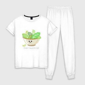 Женская пижама хлопок с принтом Салат Для тех кто на диете в Петрозаводске, 100% хлопок | брюки и футболка прямого кроя, без карманов, на брюках мягкая резинка на поясе и по низу штанин | грусть | диета | зож | пп | правильное питание | салат
