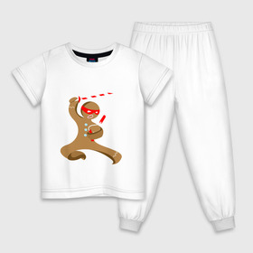 Детская пижама хлопок с принтом Пряничный ниндзя в Петрозаводске, 100% хлопок |  брюки и футболка прямого кроя, без карманов, на брюках мягкая резинка на поясе и по низу штанин
 | айкидо | кунг фу | ниндзя | пряничный человечек