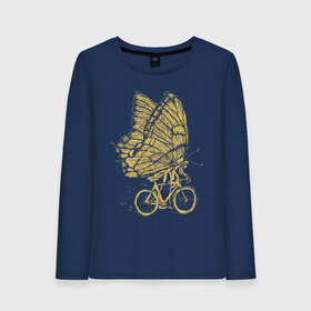Женский лонгслив хлопок с принтом Бабочка на велосипеде в Петрозаводске, 100% хлопок |  | бабочка | велосипед | велоспорт | зож