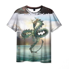 Мужская футболка 3D с принтом Дракон в Петрозаводске, 100% полиэфир | прямой крой, круглый вырез горловины, длина до линии бедер | dragon | monster | драго | дракон | космический дракон | монстр | огнедыщащий | прикольная картинка | чудовище | японский дракон | ящерица