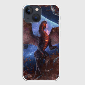 Чехол для iPhone 13 mini с принтом SPACE FIRE DRAGO | КОСМИЧЕСКИЙ ОГНЕННЫЙ ДРАКОН в Петрозаводске,  |  | dragon | fire | monster | space | драго | дракон | космический | космос | монстр | огнедыщащий | огонь | прикольная картинка | чудовище | ящерица