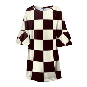 Детское платье 3D с принтом Шахматка в Петрозаводске, 100% полиэстер | прямой силуэт, чуть расширенный к низу. Круглая горловина, на рукавах — воланы | Тематика изображения на принте: квадраты | текстуры | узор шахматка | узоры | чб | чб квадраты | чб узор | шахматка | шахматная доска | шахматы