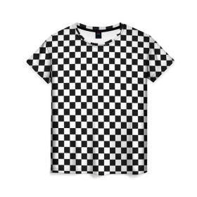 Женская футболка 3D с принтом Шахматка мелкая в Петрозаводске, 100% полиэфир ( синтетическое хлопкоподобное полотно) | прямой крой, круглый вырез горловины, длина до линии бедер | Тематика изображения на принте: квадраты | мелкая шахматка | текстуры | узор шахматка | узоры | чб | чб квадраты | чб узор | шахматка | шахматная доска | шахматы