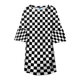Детское платье 3D с принтом Шахматка мелкая в Петрозаводске, 100% полиэстер | прямой силуэт, чуть расширенный к низу. Круглая горловина, на рукавах — воланы | квадраты | мелкая шахматка | текстуры | узор шахматка | узоры | чб | чб квадраты | чб узор | шахматка | шахматная доска | шахматы