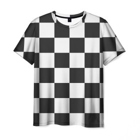 Мужская футболка 3D с принтом Шахматка в Петрозаводске, 100% полиэфир | прямой крой, круглый вырез горловины, длина до линии бедер | квадраты | текстуры | узор шахматка | узоры | чб | чб квадраты | чб узор | шахматка | шахматная доска | шахматы