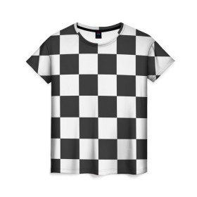 Женская футболка 3D с принтом Шахматка в Петрозаводске, 100% полиэфир ( синтетическое хлопкоподобное полотно) | прямой крой, круглый вырез горловины, длина до линии бедер | квадраты | текстуры | узор шахматка | узоры | чб | чб квадраты | чб узор | шахматка | шахматная доска | шахматы