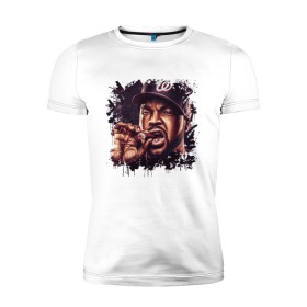Мужская футболка премиум с принтом Ice Cube в Петрозаводске, 92% хлопок, 8% лайкра | приталенный силуэт, круглый вырез ворота, длина до линии бедра, короткий рукав | ice cube | oshea jackson | rap | айс куб | айс кьюб | реп | репер | рэпер | хип хоп