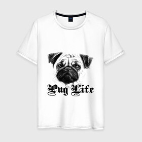 Мужская футболка хлопок с принтом Pug life в Петрозаводске, 100% хлопок | прямой крой, круглый вырез горловины, длина до линии бедер, слегка спущенное плечо. | Тематика изображения на принте: pug life | арт | животные | мопс | собака | собачья жизнь