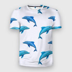 Мужская футболка 3D спортивная с принтом Рай для дельфина в Петрозаводске, 100% полиэстер с улучшенными характеристиками | приталенный силуэт, круглая горловина, широкие плечи, сужается к линии бедра | Тематика изображения на принте: арт | дельфин | дельфины | искусство | морское | океан | паттерн | рыба | рыбы