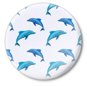 Значок с принтом Рай для дельфина в Петрозаводске,  металл | круглая форма, металлическая застежка в виде булавки | арт | дельфин | дельфины | искусство | морское | океан | паттерн | рыба | рыбы
