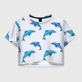 Женская футболка Crop-top 3D с принтом Рай для дельфина в Петрозаводске, 100% полиэстер | круглая горловина, длина футболки до линии талии, рукава с отворотами | Тематика изображения на принте: арт | дельфин | дельфины | искусство | морское | океан | паттерн | рыба | рыбы