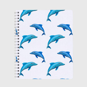 Тетрадь с принтом Рай для дельфина в Петрозаводске, 100% бумага | 48 листов, плотность листов — 60 г/м2, плотность картонной обложки — 250 г/м2. Листы скреплены сбоку удобной пружинной спиралью. Уголки страниц и обложки скругленные. Цвет линий — светло-серый
 | арт | дельфин | дельфины | искусство | морское | океан | паттерн | рыба | рыбы