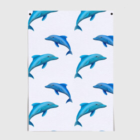 Постер с принтом Рай для дельфина в Петрозаводске, 100% бумага
 | бумага, плотность 150 мг. Матовая, но за счет высокого коэффициента гладкости имеет небольшой блеск и дает на свету блики, но в отличии от глянцевой бумаги не покрыта лаком | арт | дельфин | дельфины | искусство | морское | океан | паттерн | рыба | рыбы
