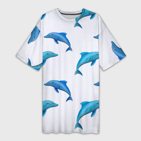 Платье-футболка 3D с принтом Рай для дельфина в Петрозаводске,  |  | арт | дельфин | дельфины | искусство | морское | океан | паттерн | рыба | рыбы