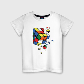 Детская футболка хлопок с принтом Кубик Рубика в Петрозаводске, 100% хлопок | круглый вырез горловины, полуприлегающий силуэт, длина до линии бедер | Тематика изображения на принте: абстракция | арт | головоломка | кубик рубик | кубик рубика