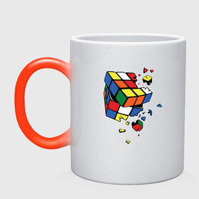 Кружка хамелеон с принтом Кубик Рубика в Петрозаводске, керамика | меняет цвет при нагревании, емкость 330 мл | Тематика изображения на принте: абстракция | арт | головоломка | кубик рубик | кубик рубика