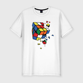 Мужская футболка хлопок Slim с принтом Кубик Рубика в Петрозаводске, 92% хлопок, 8% лайкра | приталенный силуэт, круглый вырез ворота, длина до линии бедра, короткий рукав | абстракция | арт | головоломка | кубик рубик | кубик рубика