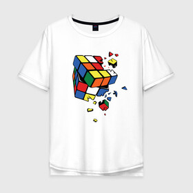 Мужская футболка хлопок Oversize с принтом Кубик Рубика в Петрозаводске, 100% хлопок | свободный крой, круглый ворот, “спинка” длиннее передней части | абстракция | арт | головоломка | кубик рубик | кубик рубика