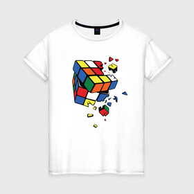 Женская футболка хлопок с принтом Кубик Рубика в Петрозаводске, 100% хлопок | прямой крой, круглый вырез горловины, длина до линии бедер, слегка спущенное плечо | абстракция | арт | головоломка | кубик рубик | кубик рубика