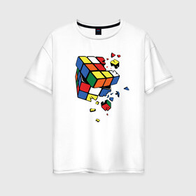 Женская футболка хлопок Oversize с принтом Кубик Рубика в Петрозаводске, 100% хлопок | свободный крой, круглый ворот, спущенный рукав, длина до линии бедер
 | абстракция | арт | головоломка | кубик рубик | кубик рубика