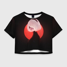 Женская футболка Crop-top 3D с принтом 2b Nier Black  в Петрозаводске, 100% полиэстер | круглая горловина, длина футболки до линии талии, рукава с отворотами | 2b | art | black | nier automata