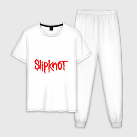 Мужская пижама хлопок с принтом SLIPKNOT в Петрозаводске, 100% хлопок | брюки и футболка прямого кроя, без карманов, на брюках мягкая резинка на поясе и по низу штанин
 | 