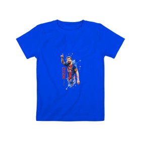 Детская футболка хлопок с принтом Месси в Петрозаводске, 100% хлопок | круглый вырез горловины, полуприлегающий силуэт, длина до линии бедер | Тематика изображения на принте: lionel | messi | барса | барселона | испания | лионель | месси | футбол