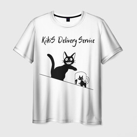 Мужская футболка 3D с принтом Kikis Delivery Service в Петрозаводске, 100% полиэфир | прямой крой, круглый вырез горловины, длина до линии бедер | Тематика изображения на принте: ведьмина служба доставки | студия гибли | хаяо миядзаки