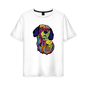 Женская футболка хлопок Oversize с принтом Берегись биглей в Петрозаводске, 100% хлопок | свободный крой, круглый ворот, спущенный рукав, длина до линии бедер
 | абстракция | бигль | сердце | собака
