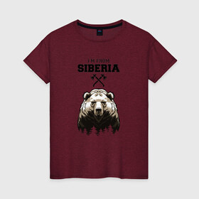 Женская футболка хлопок с принтом Сибирь в Петрозаводске, 100% хлопок | прямой крой, круглый вырез горловины, длина до линии бедер, слегка спущенное плечо | siberia | лес | медведь | русский мишка | сибирь | сибиряк | тайга | топоры