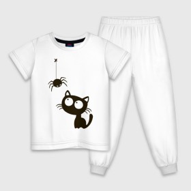 Детская пижама хлопок с принтом Котик и паучек в Петрозаводске, 100% хлопок |  брюки и футболка прямого кроя, без карманов, на брюках мягкая резинка на поясе и по низу штанин
 | высказывание | идея | котик | манера | мемы | паук | разные | рисунок | символ