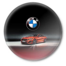 Значок с принтом BMW в Петрозаводске,  металл | круглая форма, металлическая застежка в виде булавки | Тематика изображения на принте: bmw | car | germany | prestige | red | автомобиль | бмв | германия | красный | престиж