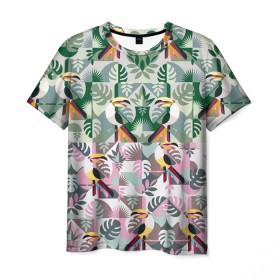 Мужская футболка 3D с принтом туканы в Петрозаводске, 100% полиэфир | прямой крой, круглый вырез горловины, длина до линии бедер | casual | summer | летние | лето | пляжное | тренд | тропики
