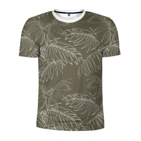 Мужская футболка 3D спортивная с принтом листья пальмы в Петрозаводске, 100% полиэстер с улучшенными характеристиками | приталенный силуэт, круглая горловина, широкие плечи, сужается к линии бедра | casual | summer | летние | лето | пляжное | тренд | тропики