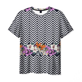 Мужская футболка 3D с принтом тропически цветы с орнаментом в Петрозаводске, 100% полиэфир | прямой крой, круглый вырез горловины, длина до линии бедер | casual | summer | летние | лето | пляжное | тренд | тропики