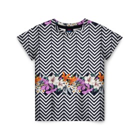 Детская футболка 3D с принтом тропически цветы с орнаментом в Петрозаводске, 100% гипоаллергенный полиэфир | прямой крой, круглый вырез горловины, длина до линии бедер, чуть спущенное плечо, ткань немного тянется | casual | summer | летние | лето | пляжное | тренд | тропики