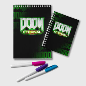 Блокнот с принтом DOOM ETERNAL в Петрозаводске, 100% бумага | 48 листов, плотность листов — 60 г/м2, плотность картонной обложки — 250 г/м2. Листы скреплены удобной пружинной спиралью. Цвет линий — светло-серый
 | Тематика изображения на принте: doom | doom eternal | game | дум | игра