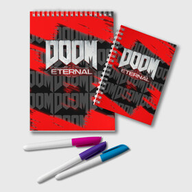 Блокнот с принтом DOOM ETERNAL в Петрозаводске, 100% бумага | 48 листов, плотность листов — 60 г/м2, плотность картонной обложки — 250 г/м2. Листы скреплены удобной пружинной спиралью. Цвет линий — светло-серый
 | doom | doom eternal | game | дум | игра