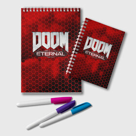 Блокнот с принтом DOOM ETERNAL в Петрозаводске, 100% бумага | 48 листов, плотность листов — 60 г/м2, плотность картонной обложки — 250 г/м2. Листы скреплены удобной пружинной спиралью. Цвет линий — светло-серый
 | doom | doom eternal | game | дум | игра