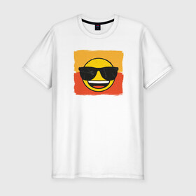Мужская футболка премиум с принтом Крутой Эмодзи в Петрозаводске, 92% хлопок, 8% лайкра | приталенный силуэт, круглый вырез ворота, длина до линии бедра, короткий рукав | deal with it | emoji | emojico | в очках | весенний | довольный | крутой | крутой смайлик | летний | мем | смайл | смайлик | смайлик в очках | счастливый | эмоджи | эмодзи | эмодзи смс